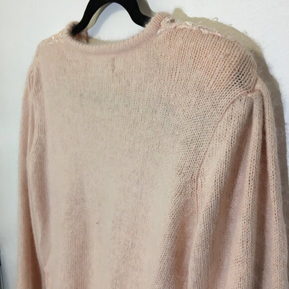 Vintage 80s Angora Blend Sweater Deep V Lace Grannycore Grandma Coquette (T6) - Picture 8 of 13
